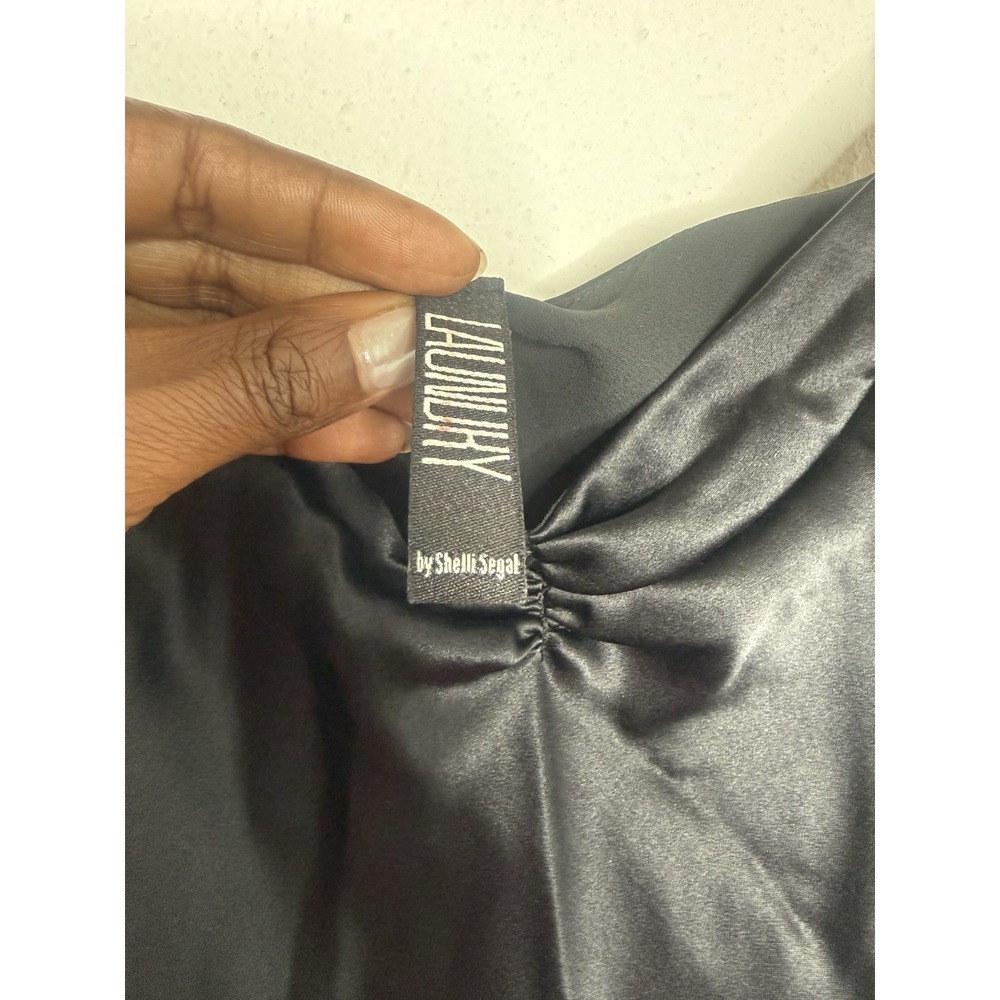 Laundry by Shelli Segal Y2K Silk Slip Dress Size 10 Black Bias Asymmetrical Hem - Picture 4 of 12